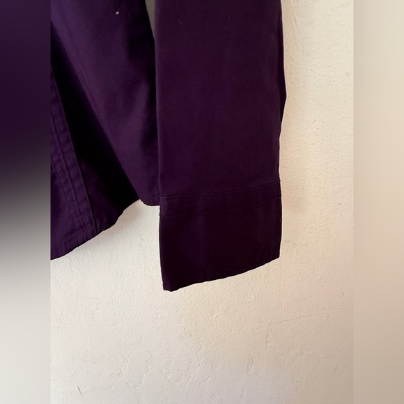 Express Deep Purple Button Down Shirt Leopard Trim Collar Women Small - Picture 8 of 11